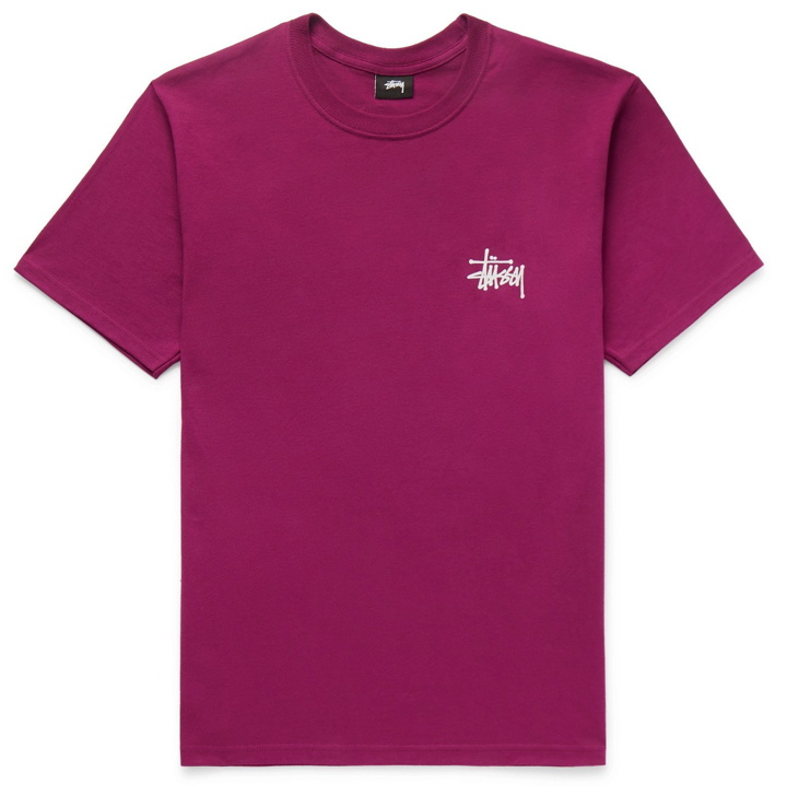 Photo: Stüssy - Logo-Print Cotton-Blend Jersey T-Shirt - Burgundy