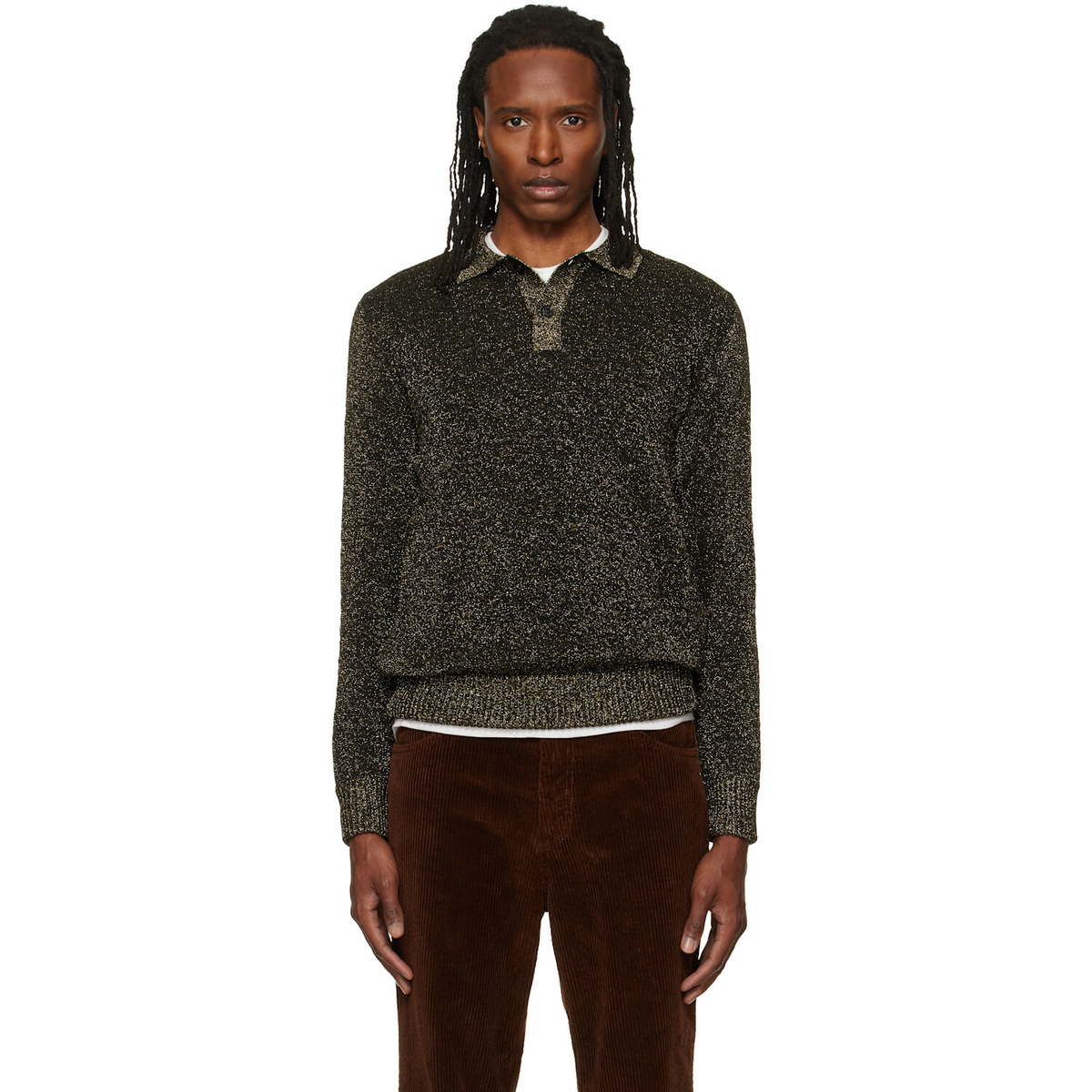 Marni Black Wool Lurex Detailing Polo