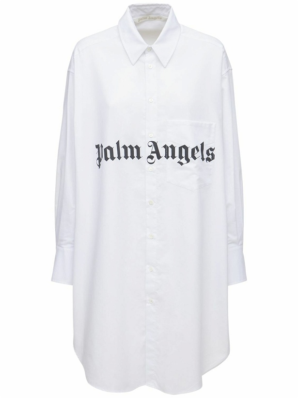 Photo: PALM ANGELS Logo Cotton Blend Poplin Shirt Dress