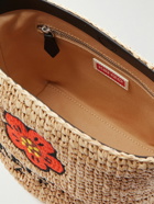 KENZO - Large Embroidered Leather-Trimmed Raffia Messenger Bag