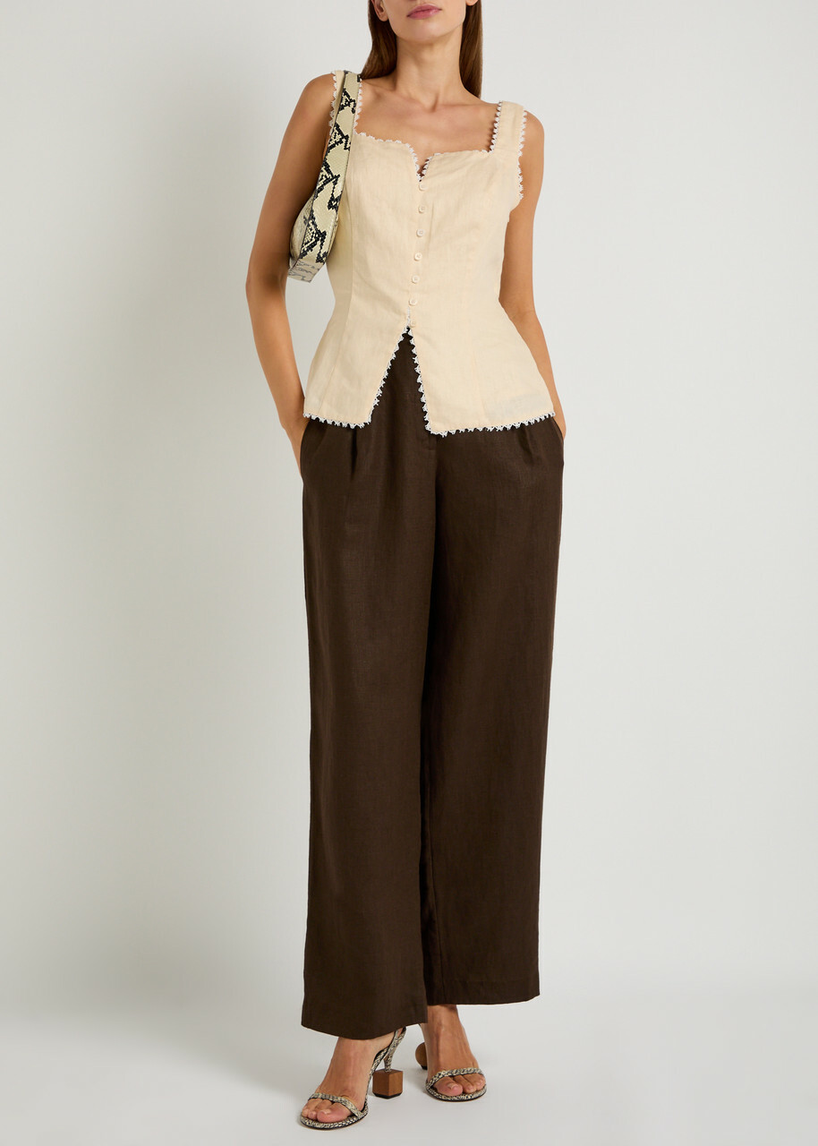 Reformation Viola Crochet-trimmed Linen top Cream