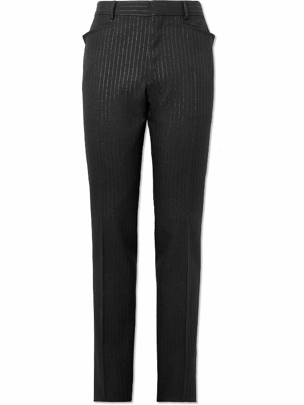 Photo: TOM FORD - Slim-Fit Straight-Leg Striped Metallic Woven Tuxedo Trousers - Black