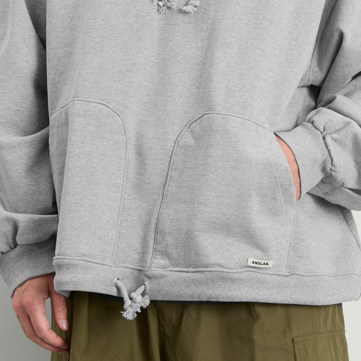 Anglan Men's Double Valley Tuck Sweat Hoodie in Melange Grey