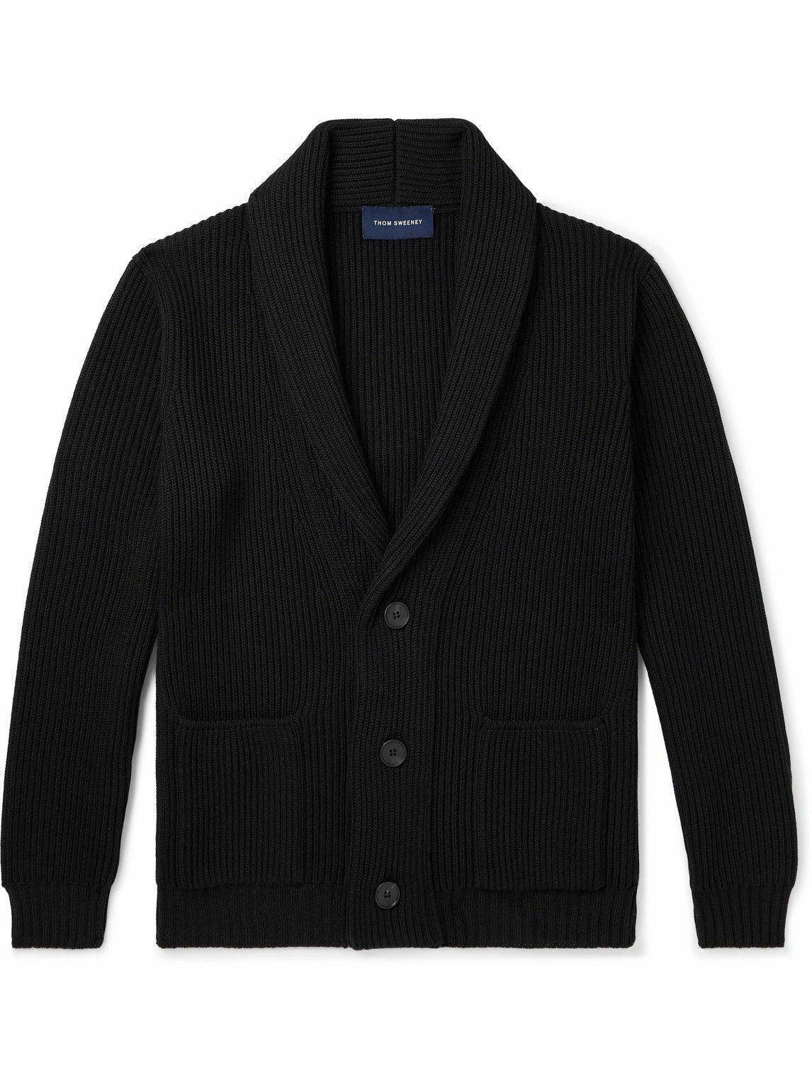 Thom Sweeney - Shawl-Collar Ribbed Merino Wool Cardigan - Black
