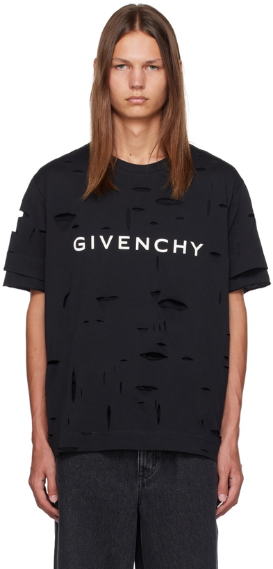 Photo: Givenchy Black Distressed T-Shirt