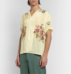 BODE - Camp-Collar Embroidered Washed-Satin Shirt - Neutrals