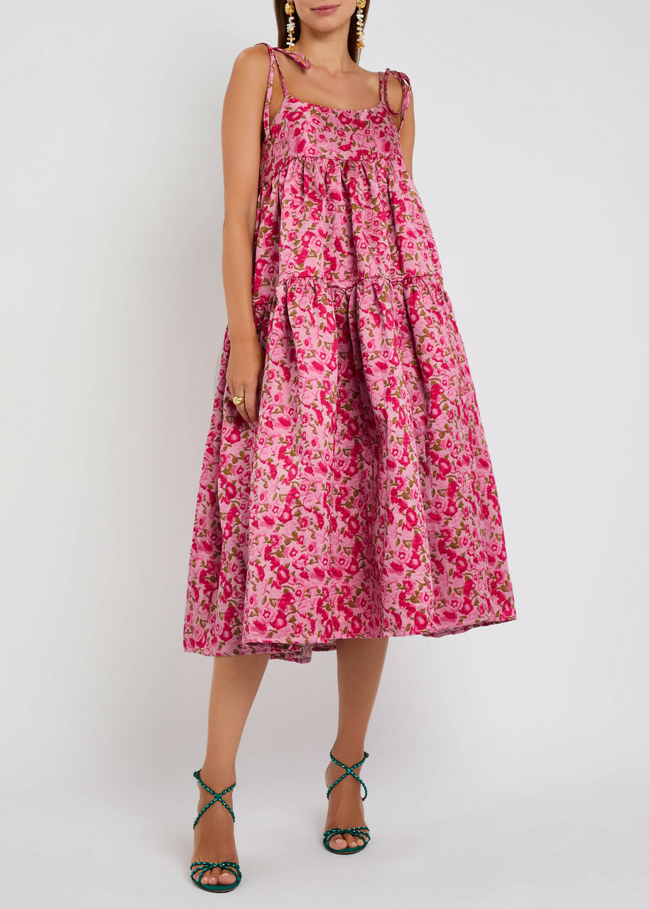 Sister Jane Primavera Floral-jacquard Cloqué Midi Dress Pink