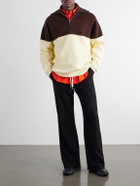 LOEWE - Anagram-Embossed Two-Tone Cotton-Blend Jersey Half-Zip Sweater - Brown