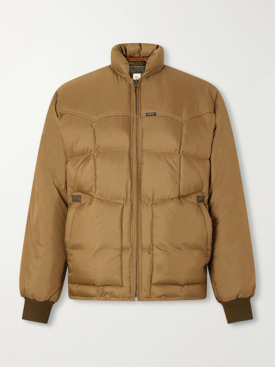 RRL - Leather-Trimmed Quilted Shell Padded Bomber Jacket - Brown