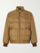 RRL - Leather-Trimmed Quilted Shell Padded Bomber Jacket - Brown