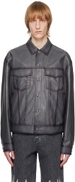 System Gray Spread Collar Faux-Leather Jacket