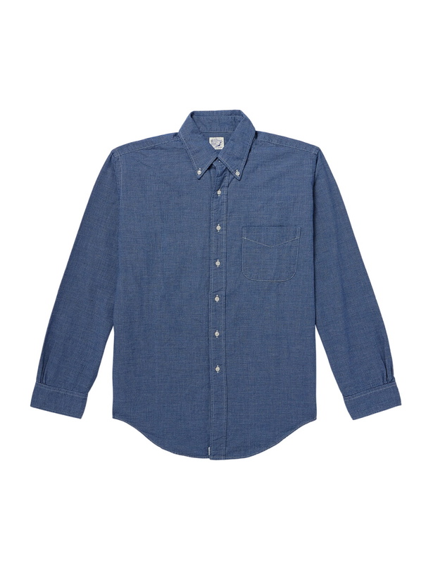 Photo: OrSlow - Button-Down Collar Checked Cotton-Chambray Shirt - Blue