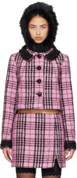 Anna Sui Pink Plaid Beaded Jacket