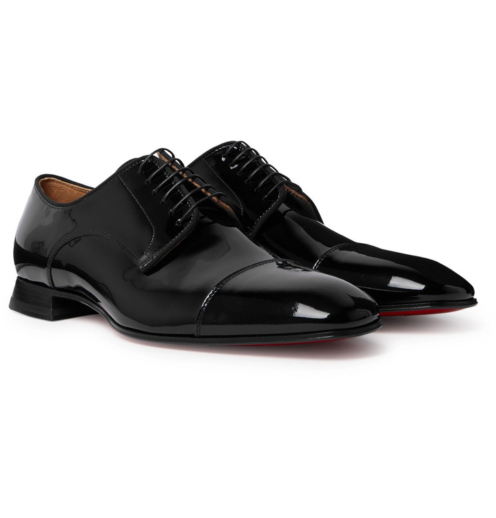 Photo: Christian Louboutin - Derbytoto Cap-Toe Patent-Leather Oxford Shoes - Black