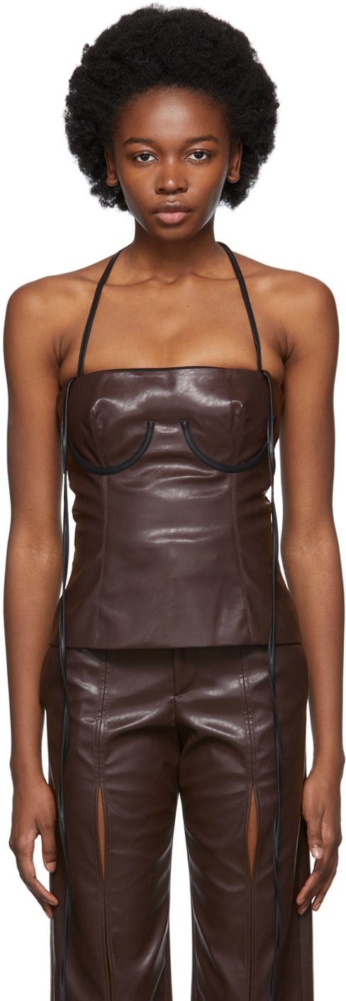 FAUX-LEATHER CORSET TOP in Brown