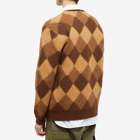 Beams Plus Men's Double Argyle Jacquard Cardigan in Brown