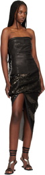 Rick Owens Black Draped Calf Denim Midi Skirt