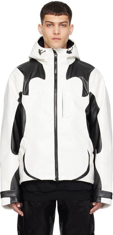 Photo: KUSIKOHC White & Black Paneled Faux-Leather Jacket