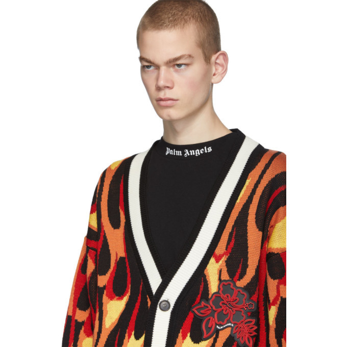 Palm Angels Multicolor Wool Flames Cardigan