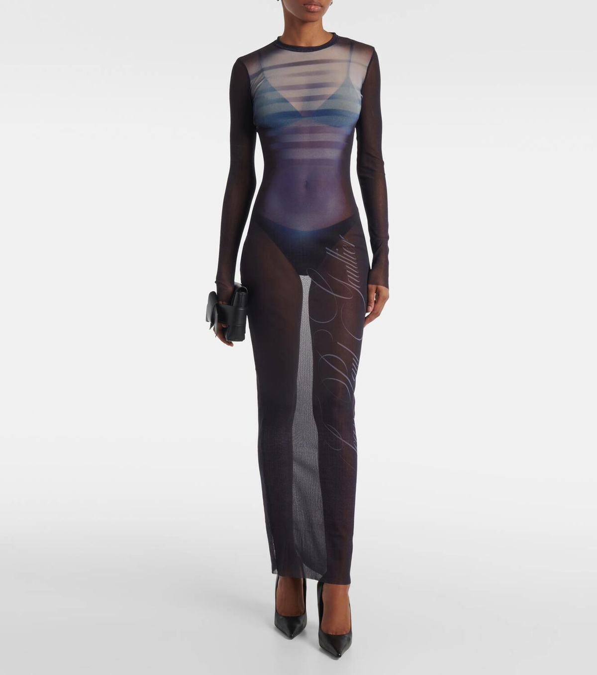 【関税込み】Jean Paul Gaultier ネイビー Le Male マキシドレス JEAN PAUL GAULTIER Le Mâle gathered printed stretch-mesh