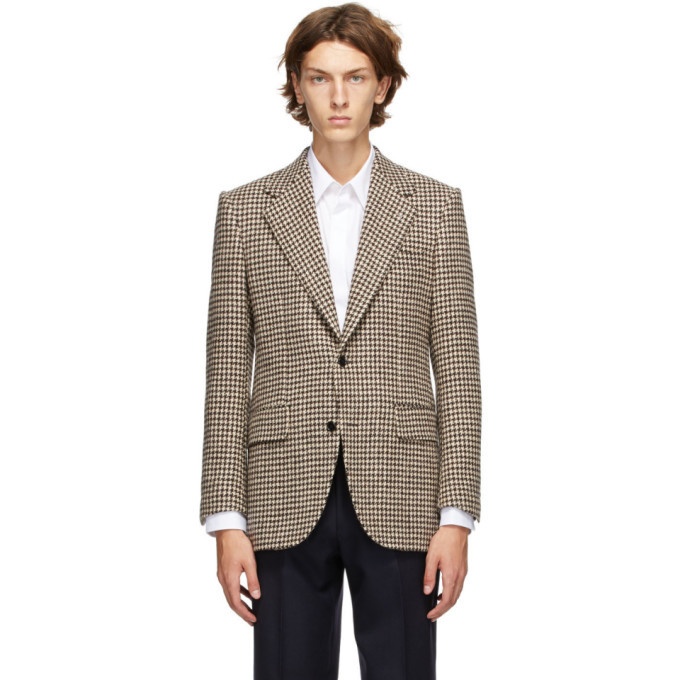 Photo: Husbands Off-White and Brown Houndstooth Straight Blazer