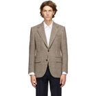 Husbands Off-White and Brown Houndstooth Straight Blazer