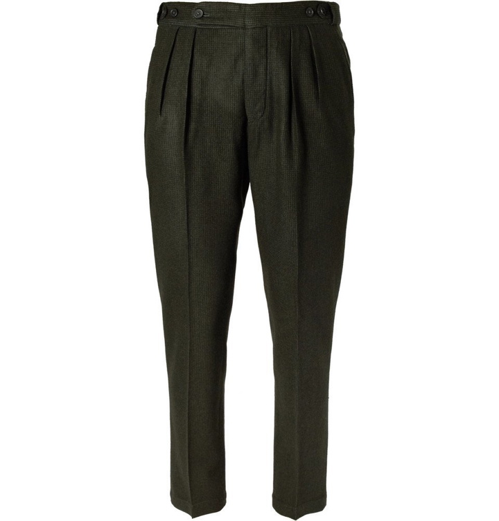 Photo: Massimo Alba - Slim-Fit Tapered Puppytooth Wool Trousers - Green