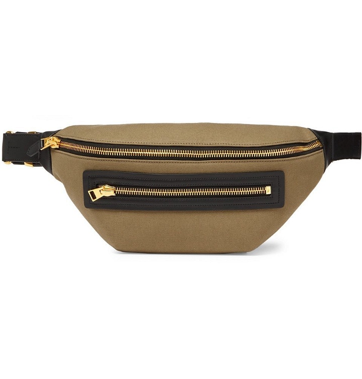 Photo: TOM FORD - Leather-Trimmed Canvas Belt Bag - Men - Army green