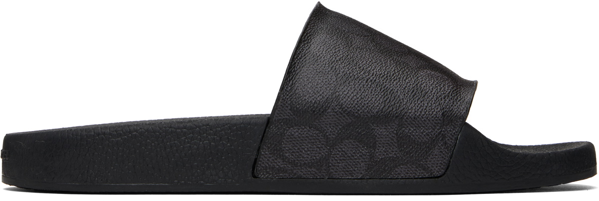 Coach 1941 Black Coated Canvas Pool Slides