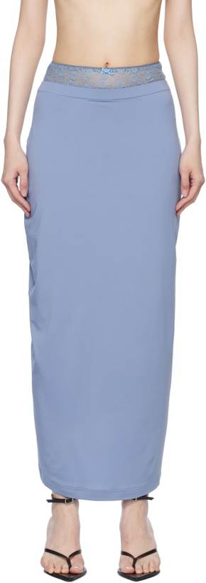 Photo: Pushbutton Blue Lace Layered Maxi Skirt