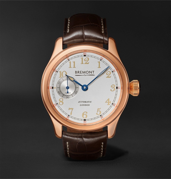 Photo: Bremont - Wright Flyer Limited Edition Automatic 43mm 18-Karat Rose Gold and Alligator Watch, Ref. No. WF-RG - White