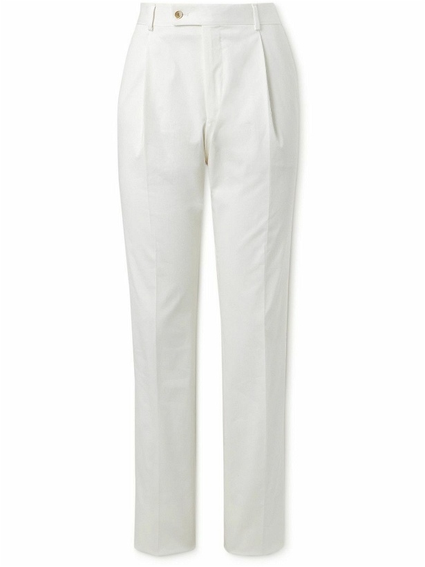 Photo: Caruso - Straight-Leg Pleated Cotton-Blend Trousers - White