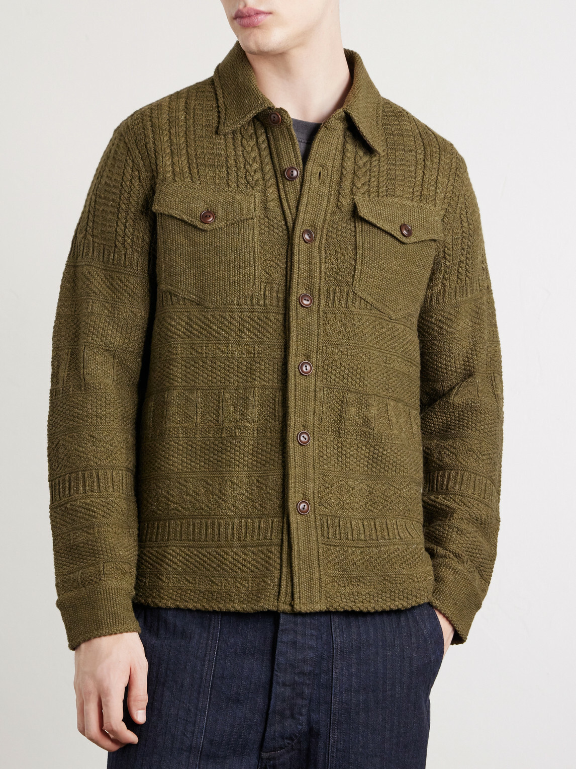 RRL - Jacquard-Knit Cotton and Wool-Blend Cardigan - Green RRL