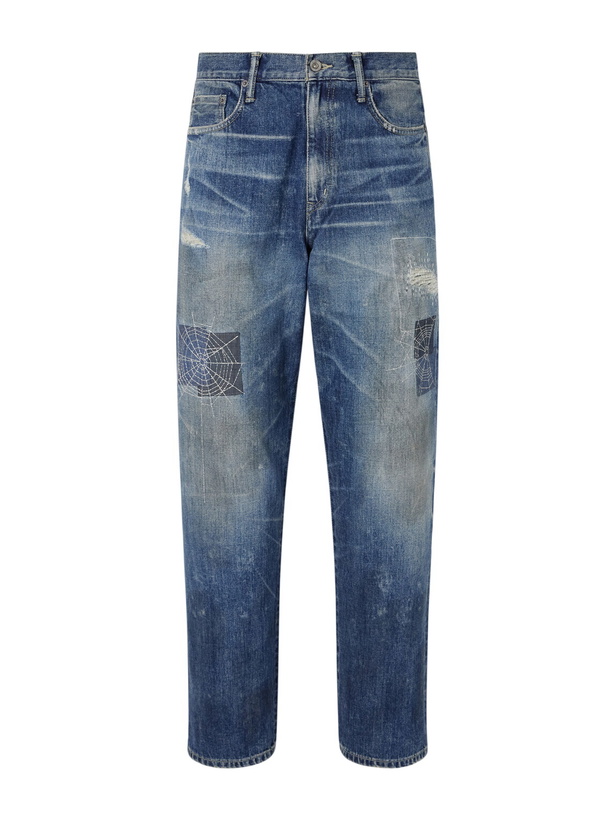 Photo: Neighborhood - Savage Straight-Leg Distressed Embroidered Jeans - Blue