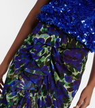 Dries Van Noten - Floral ruffle-trimmed satin midi skirt