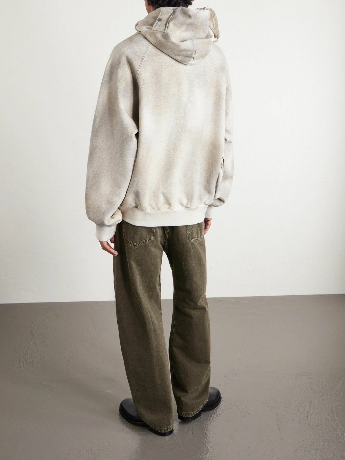 Satoshi Nakamoto - Cargo Oversized Distressed Logo-Print Cotton-Jersey Hoodie - White