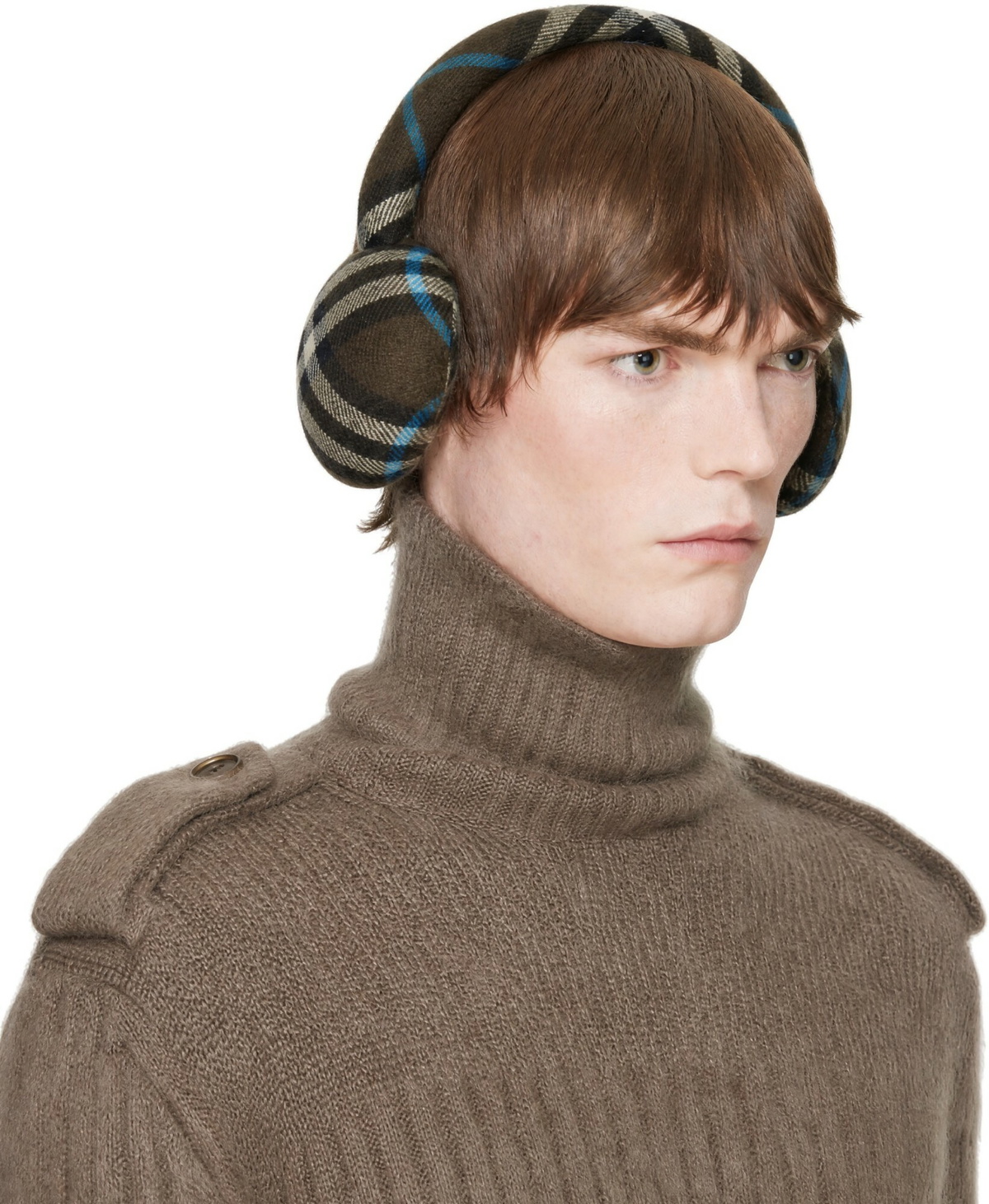 Burberry Brown Wool Check Earmuffs