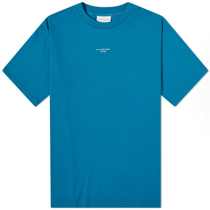 Photo: Drole de Monsieur Men's Drôle de Monsieur Centre Logo T-Shirt in Blue Duck
