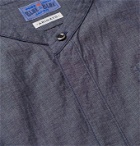 Blue Blue Japan - Indigo-Dyed Grandad-Collar Mélange Cotton Shirt - Blue