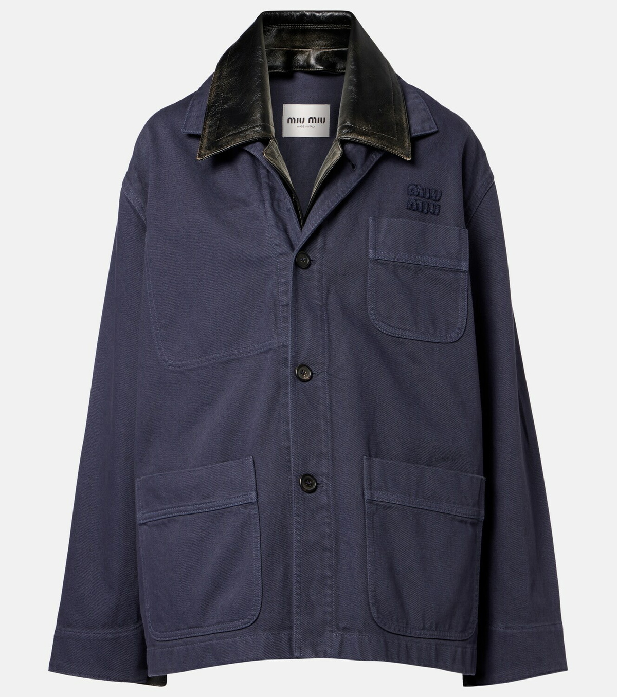 Miu Miu Leather-trimmed oversized cotton gabardine jacket
