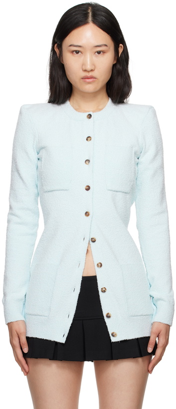 Photo: WARDROBE.NYC Blue Padded Shoulder Cardigan