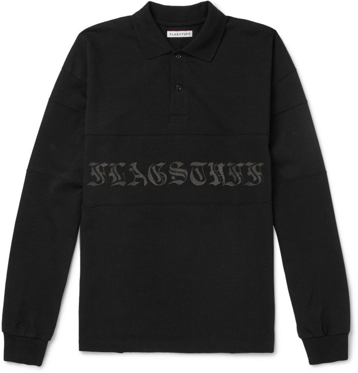 Photo: Flagstuff - Printed Cotton-Jersey Polo Shirt - Men - Black