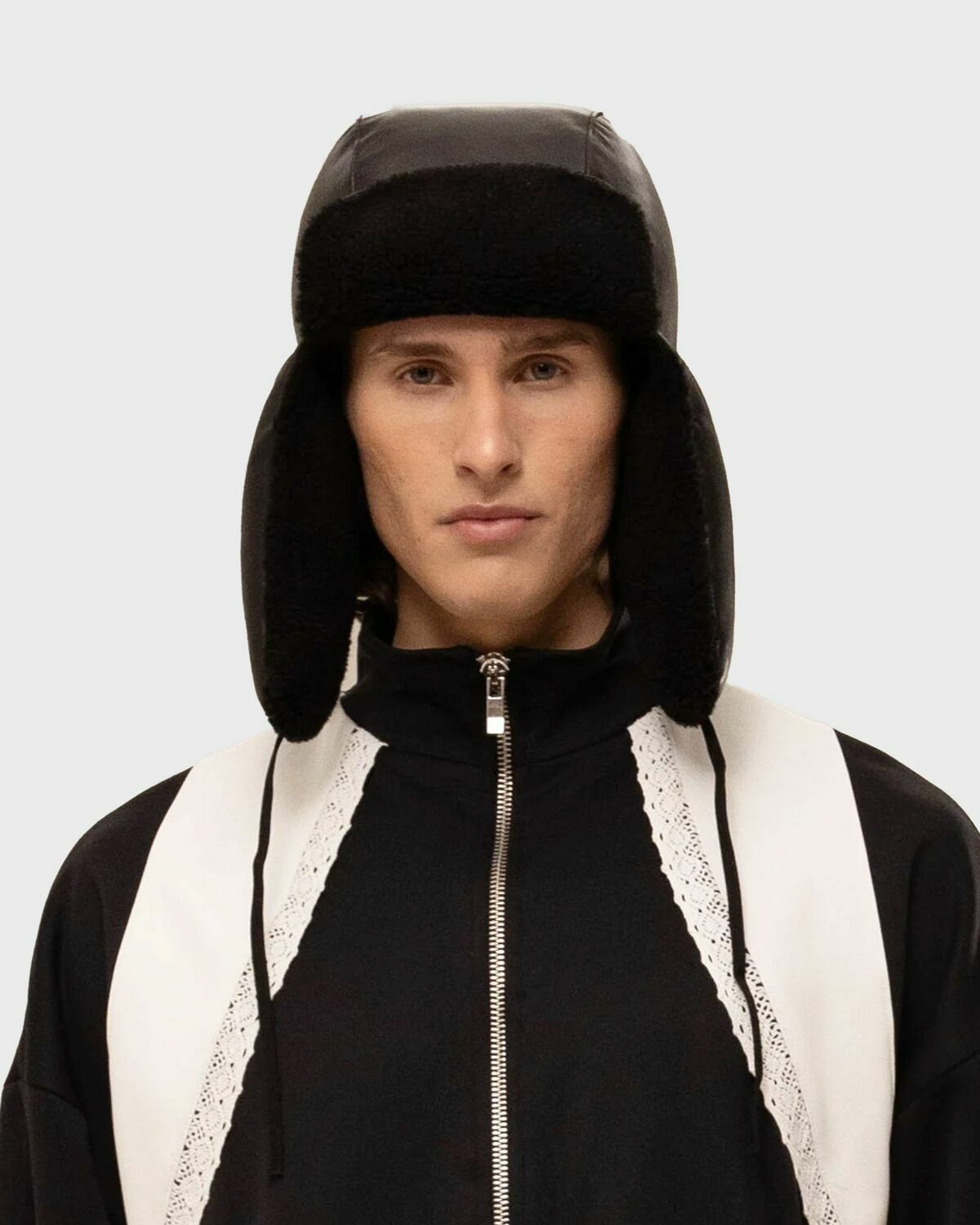 Rough. PADDED LEATHER SHAPKA Black Mens Beany