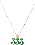 VEERT Gold & Green Enamel 333 Pendant Necklace