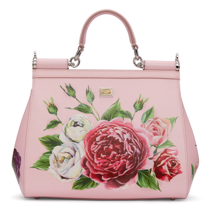 Dolce & Gabbana - Welcome Bag Small Peony Print Boarded Calfskin Pink