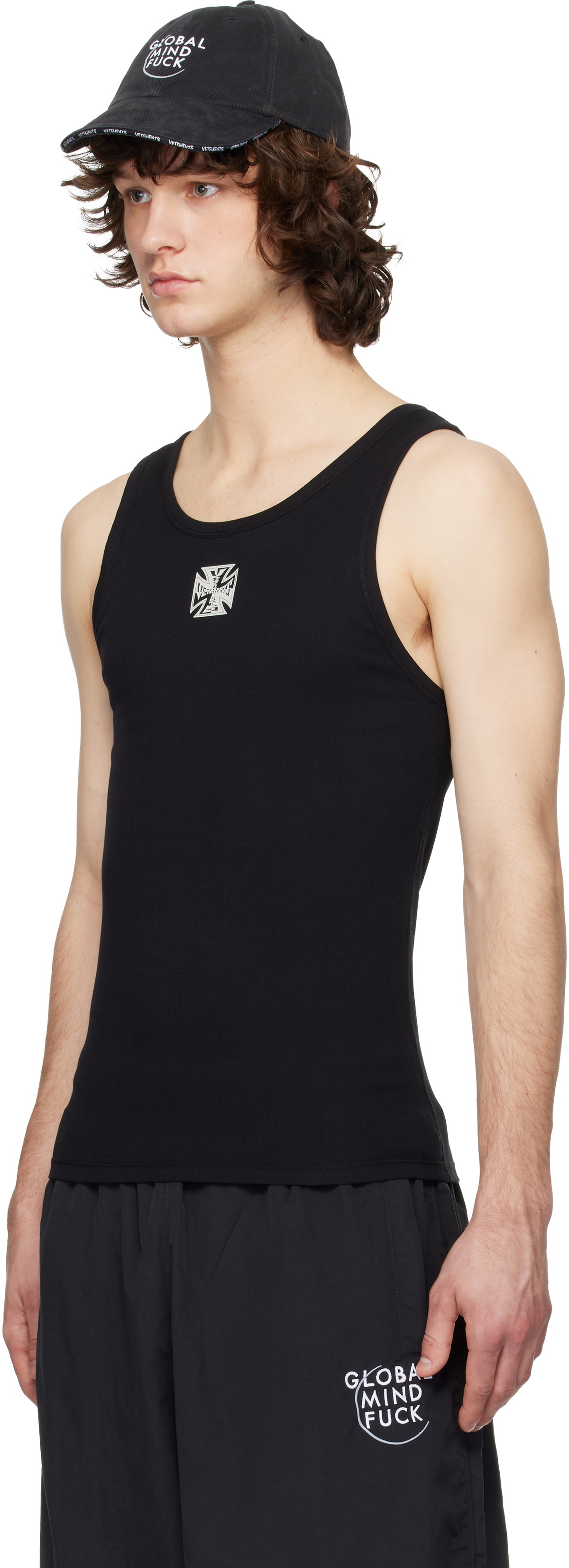 VETEMENTS Black Biker Cross Logo Tank Top