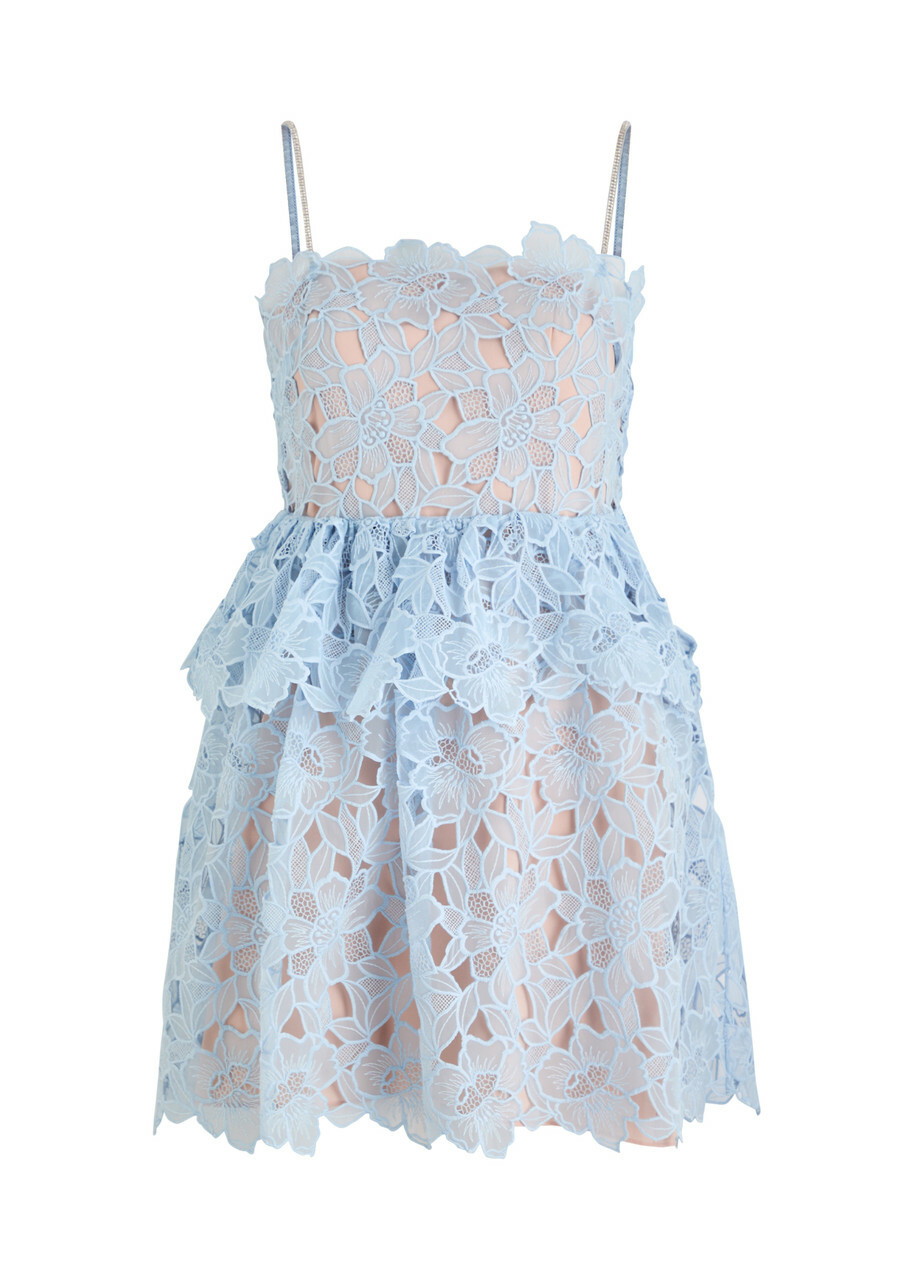 Self-portrait Organza Guipure Lace Mini Dress Light Blue Self-Portrait