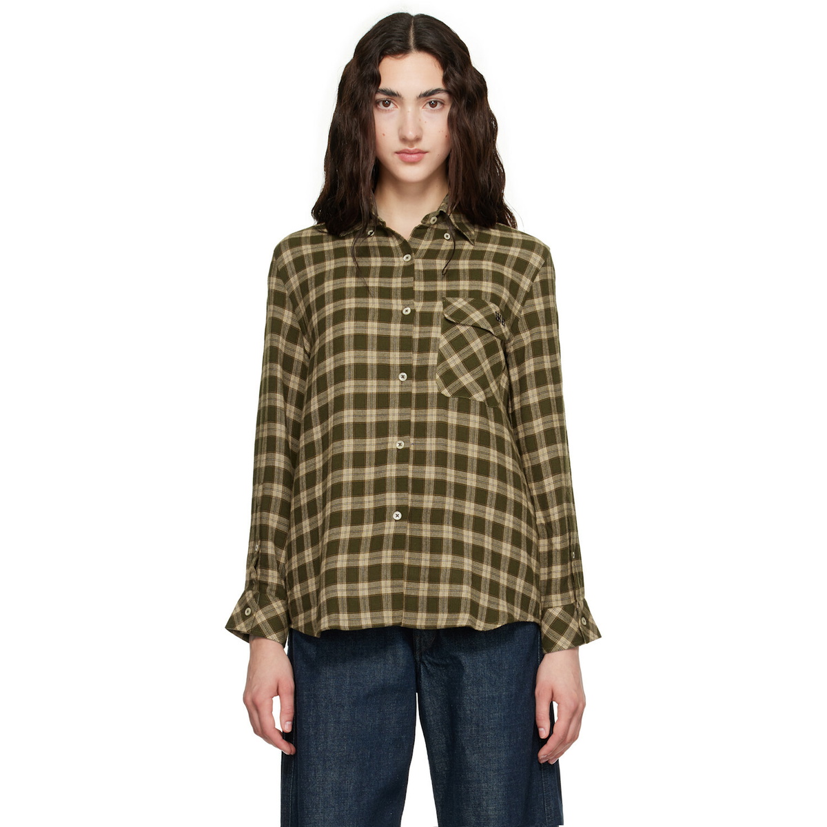 Wales Bonner Brown Brushed Overcheck Ritual Shirt
