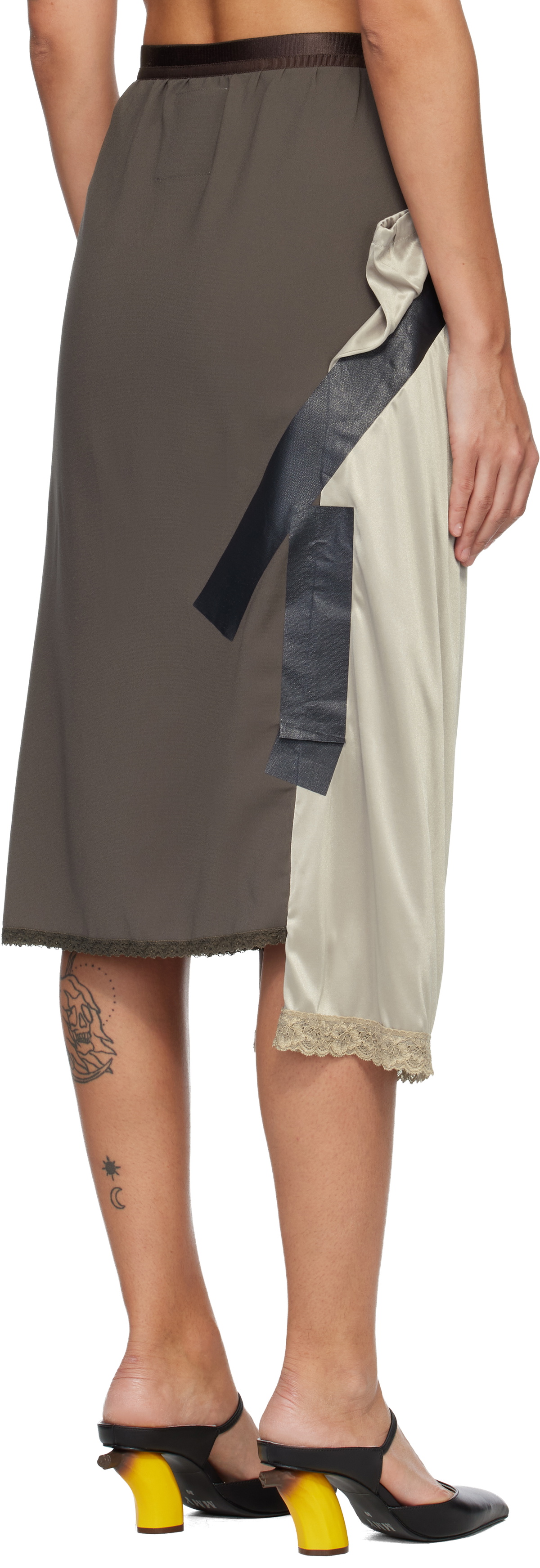 Maison MIHARA YASUHIRO Brown Combined Tape Lingerie Midi Skirt