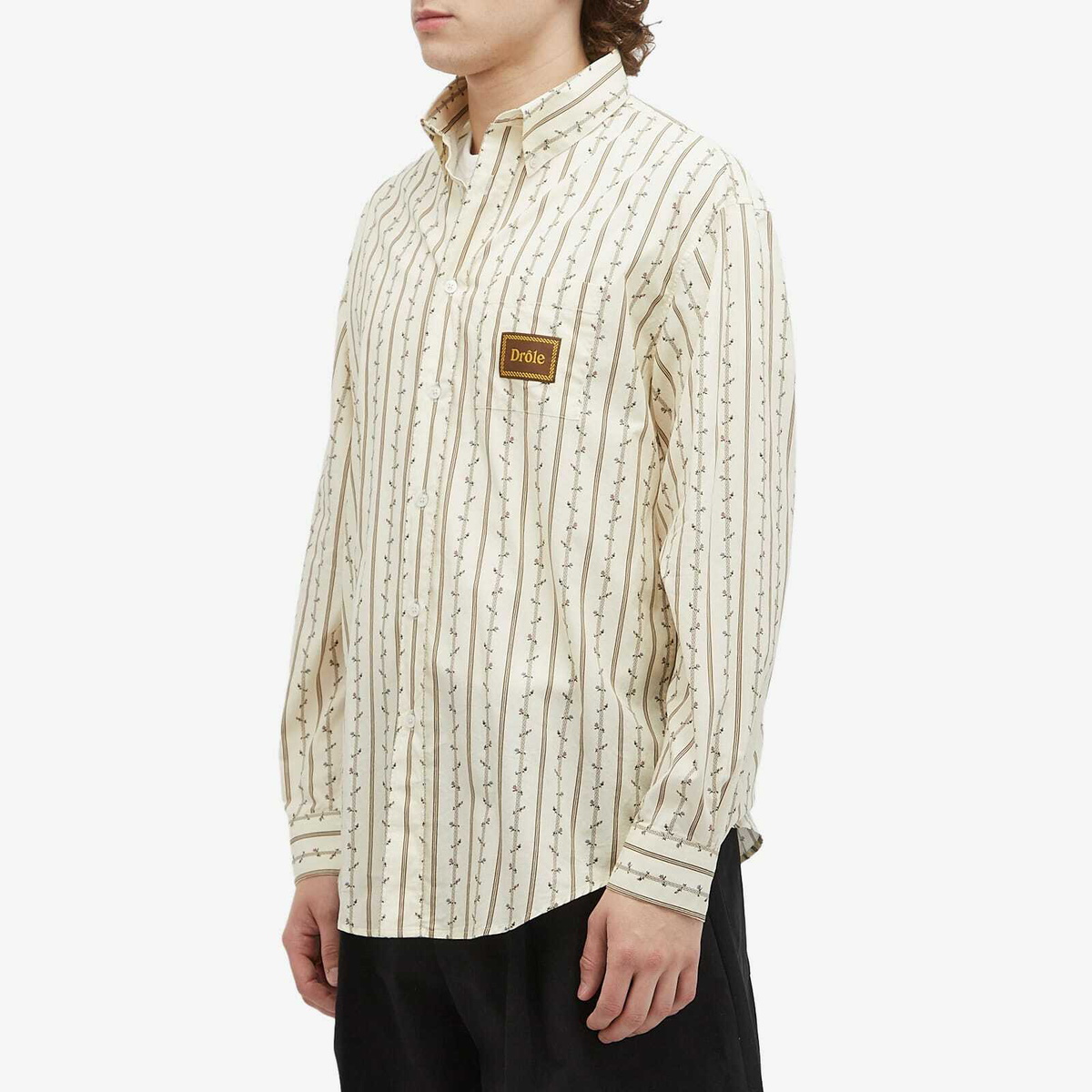 Drôle de Monsieur Men's Braided Flower Shirt in Ecru